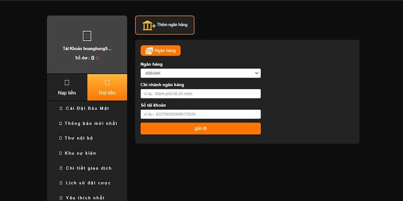 Rút tiền i9bet thông qua tài khoản ngân hàng